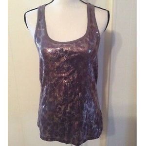 DKNY Jeans Silver Sequin Racerback TOP Longer M